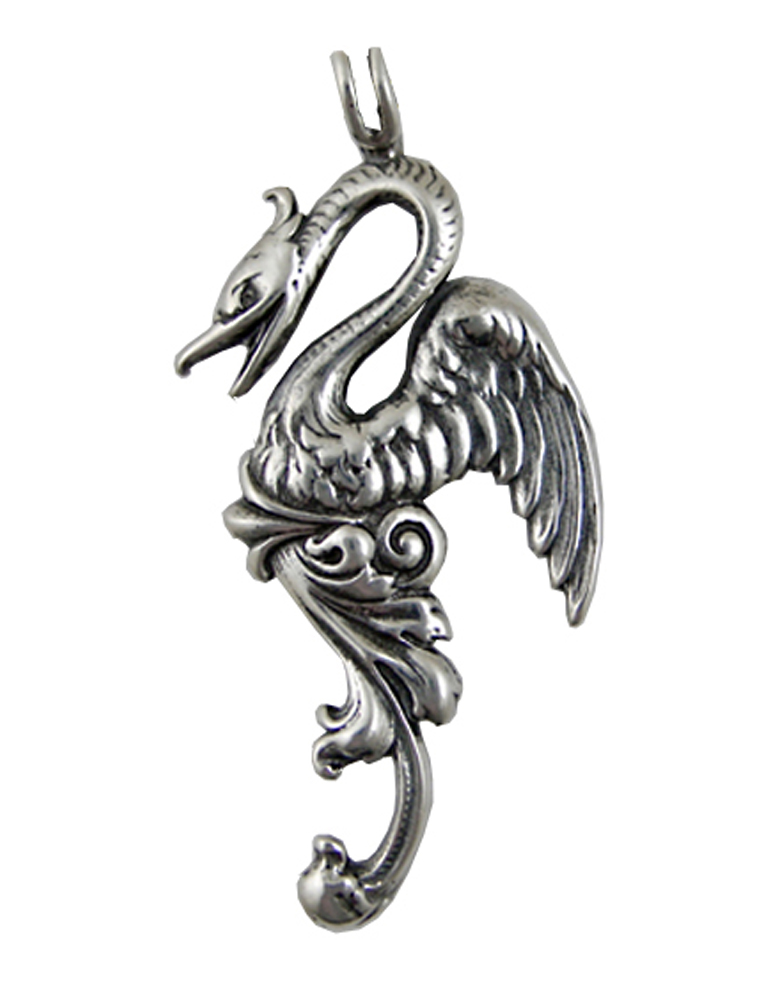 Sterling Silver Fantasy Phoenix Sun Bird Pendant