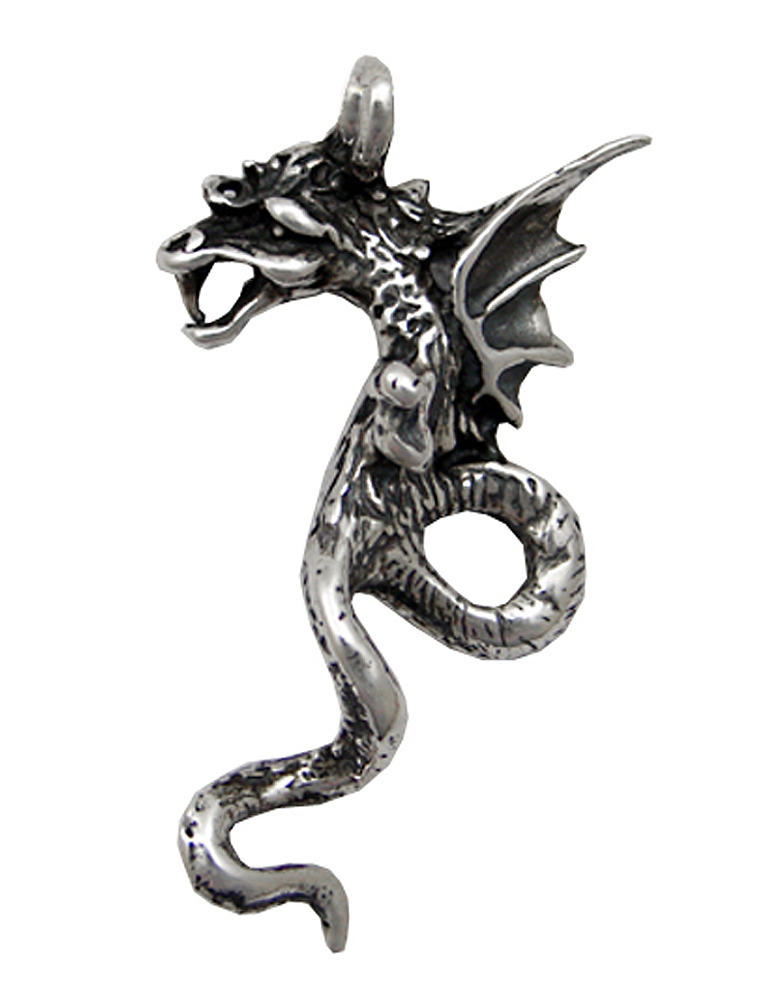 Sterling Silver Unusual Wyvern Dragon Pendant