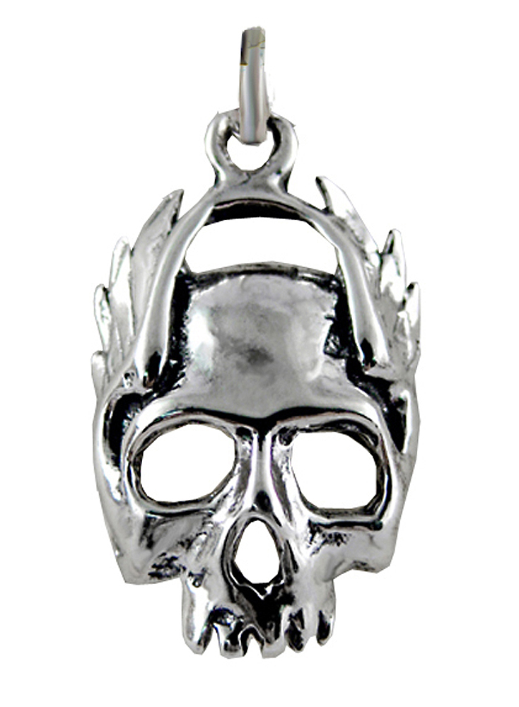 Sterling Silver Flaming Skull Charm