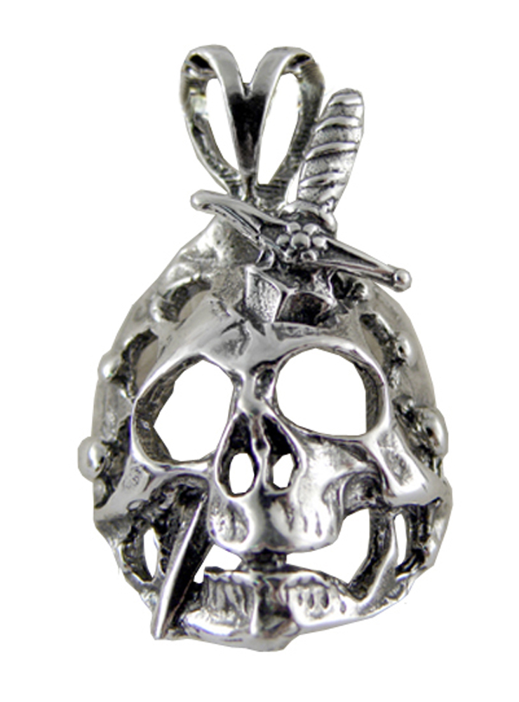 Sterling Silver Skull And Knife Dagger of Death Pendant