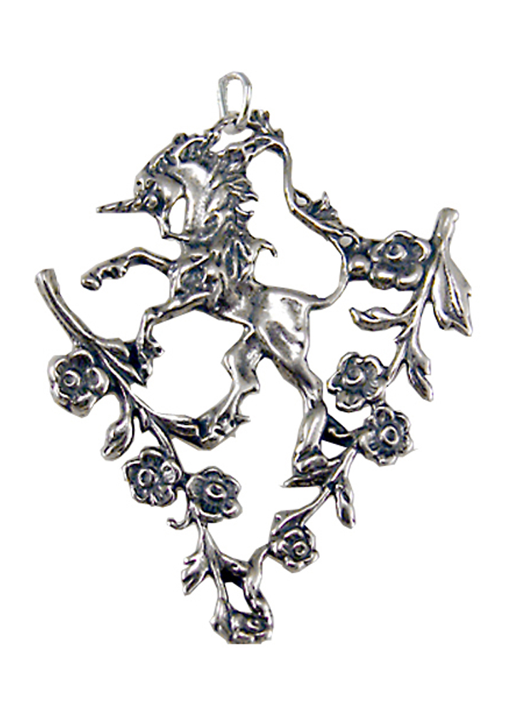 Sterling Silver Unicorn of the Flowers Pendant
