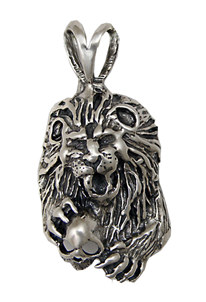 Sterling Silver Hungry Lion With Skull Pendant
