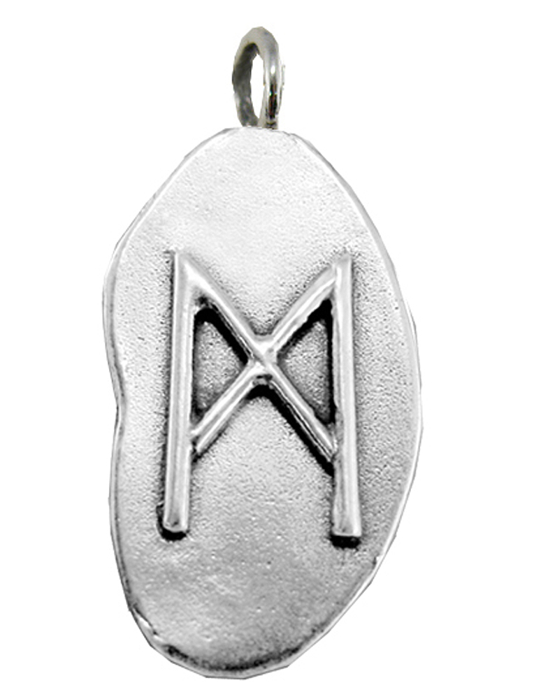 Sterling Silver Mannaz Rune Pendant Symbol For Cooperation