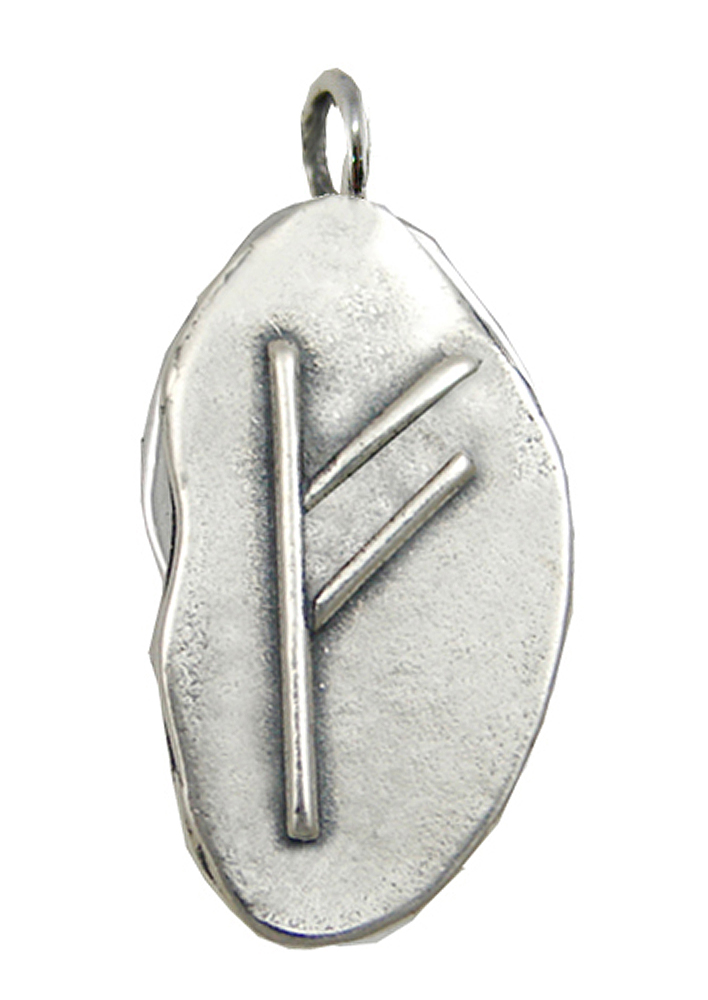 Sterling Silver Fehu Feoh Fe Rune Pendant Symbol For Prosperity, Possessions And Achievement