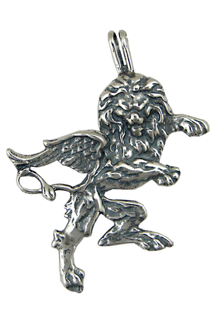 Sterling Silver Rampant Lion with Wings Pendant