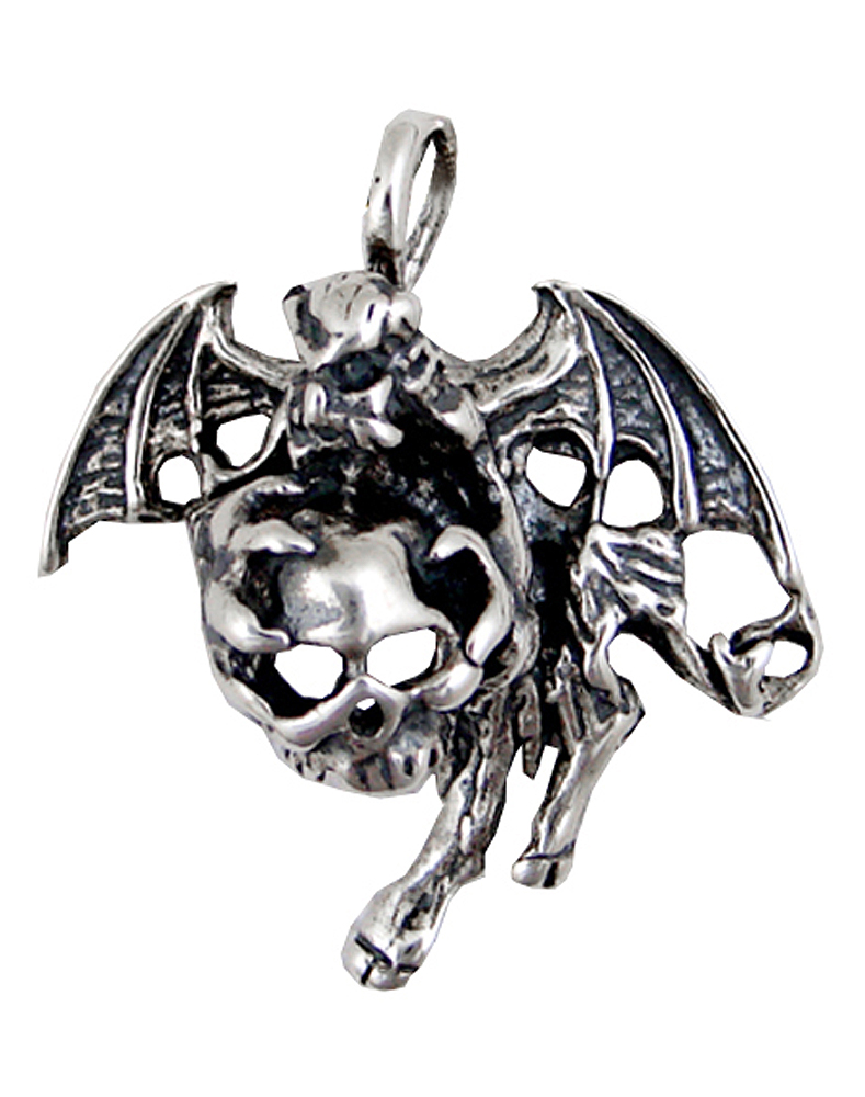 Sterling Silver Gargoyle With Skull Pendant
