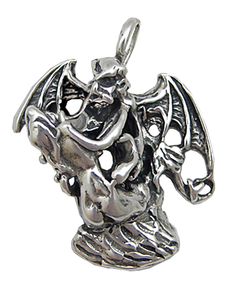 Sterling Silver Gargoyle With Woman Pendant