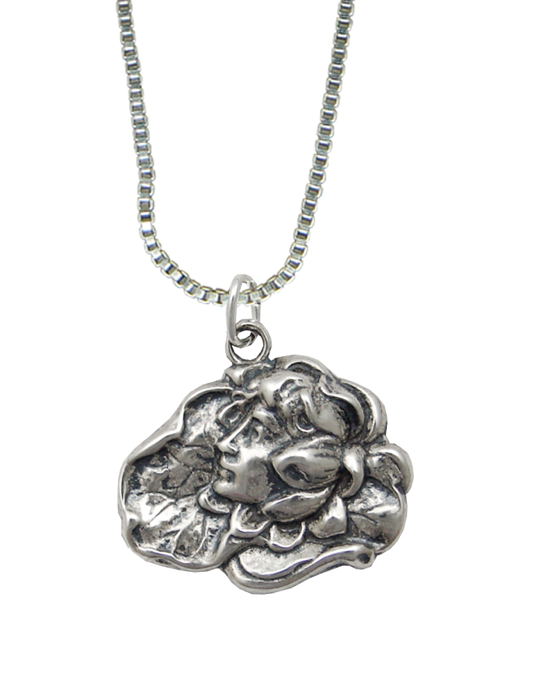 Sterling Silver Woman With Flower Pendant Necklace