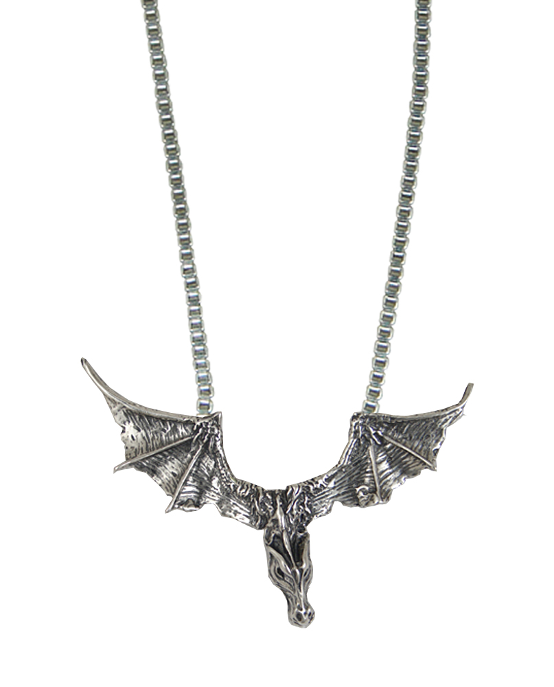 Sterling Silver Dragon Pendant Head And Wings