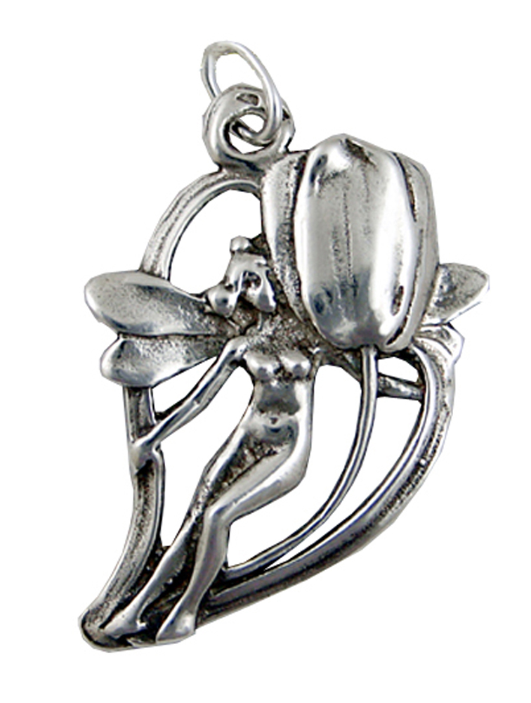 Sterling Silver Fairy Rose Heart Charm