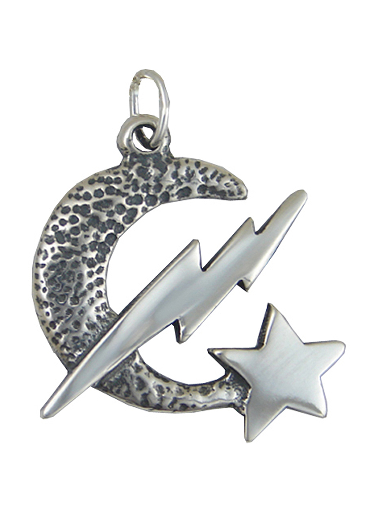 Sterling Silver Moon, Star And Lightning Charm