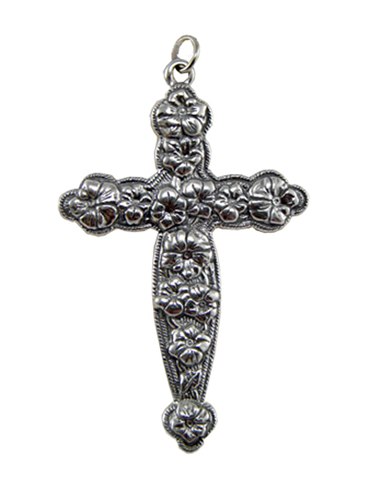 Sterling Silver Flowered Cross Charm