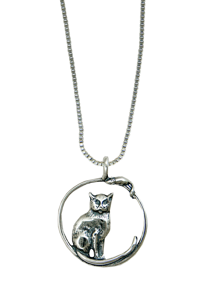 Sterling Silver Kitty Cat And an Inquisitive Mouse Pendant Necklace