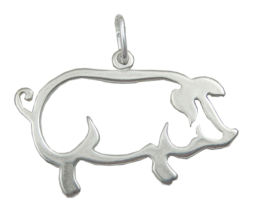 Sterling Silver Cut Out Silhouette Pig Hog Charm