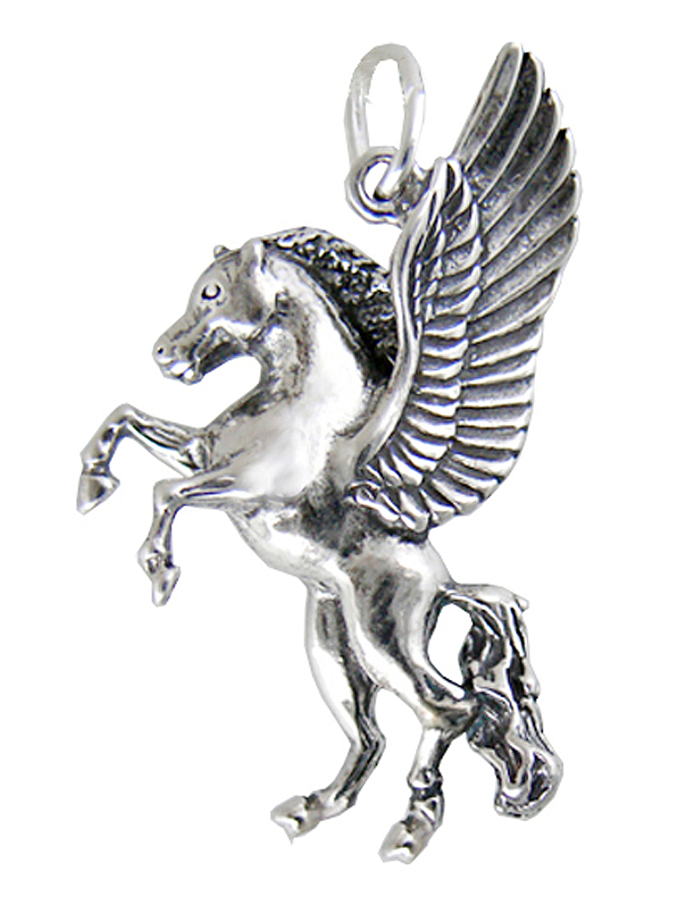 Sterling Silver Rearing Winged Horse Pegasus Charm