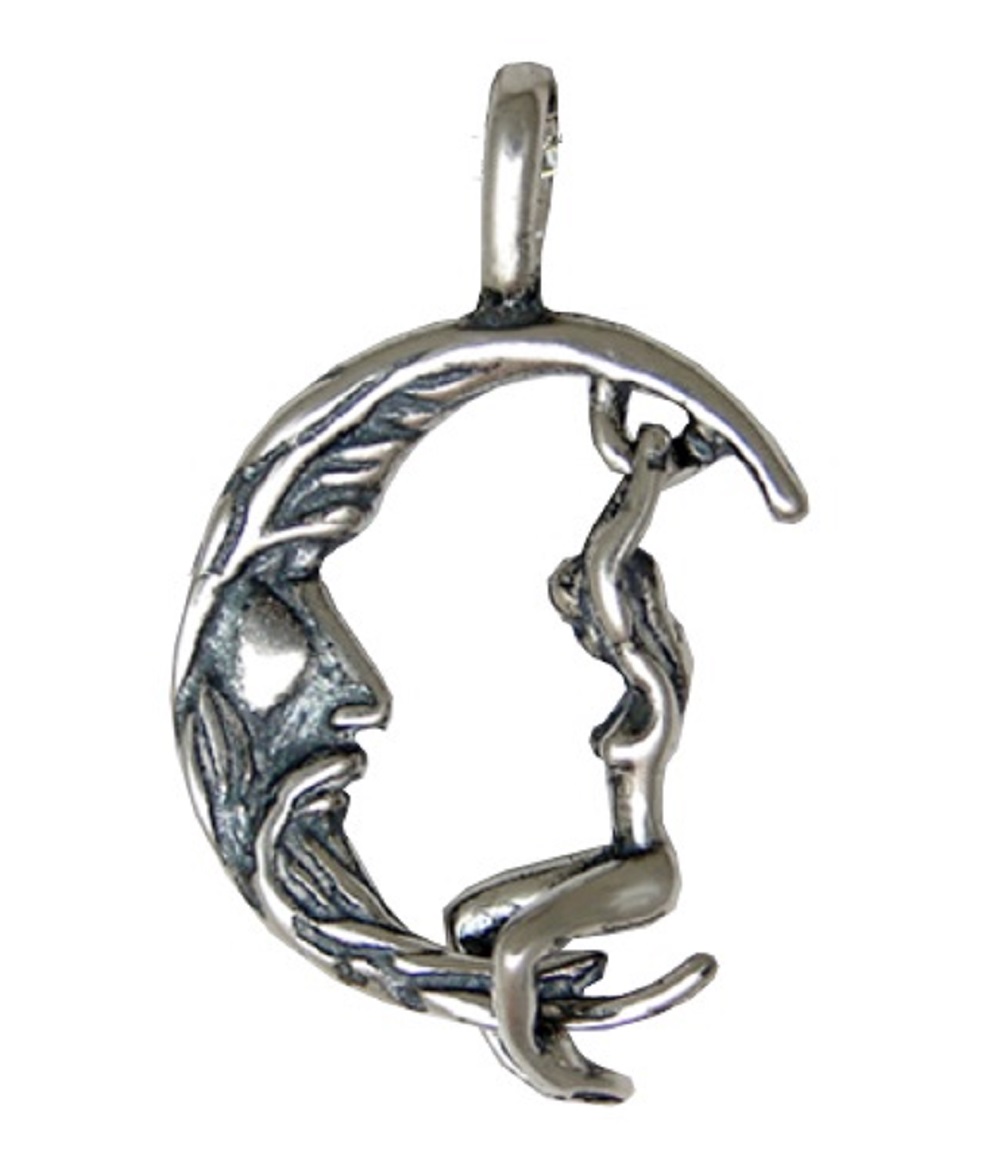 Sterling Silver Girl Swinging on the Moon Pendant