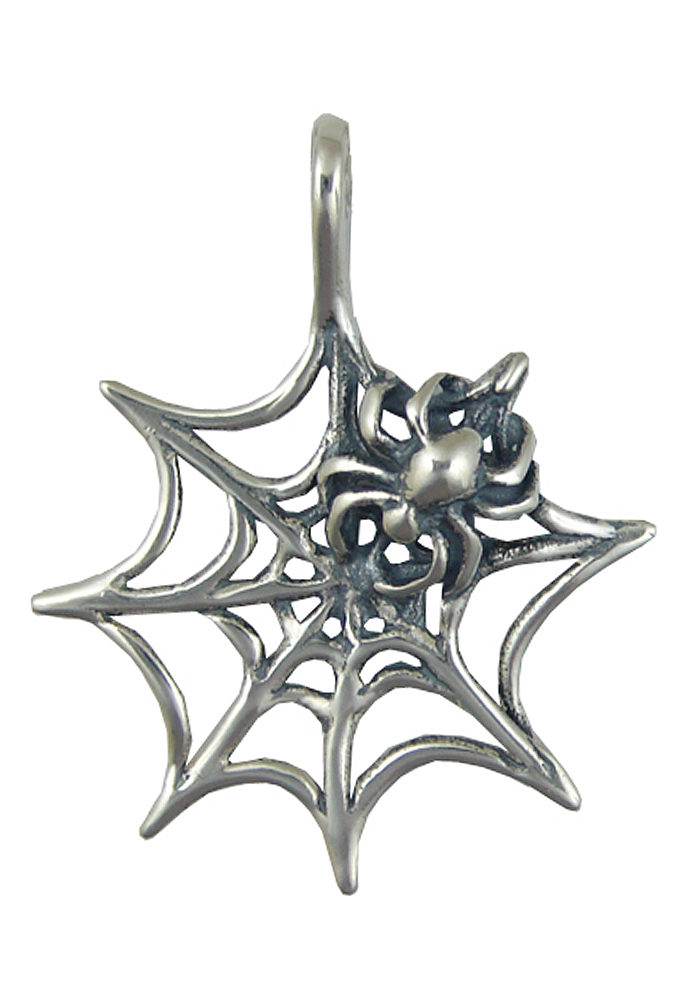 Sterling Silver Spider And Web Pendant
