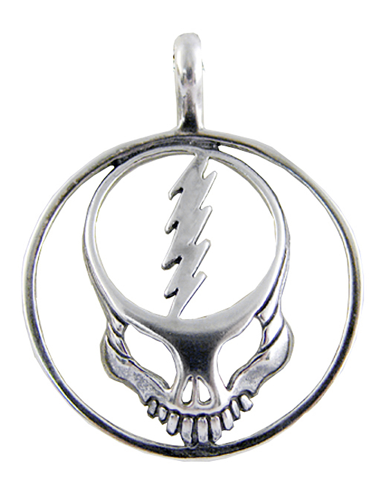 Sterling Silver Round Lightning Skull Pendant