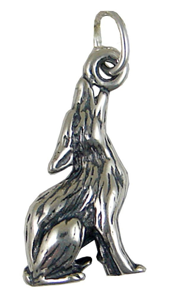 Sterling Silver 3D Howling Wolf Charm