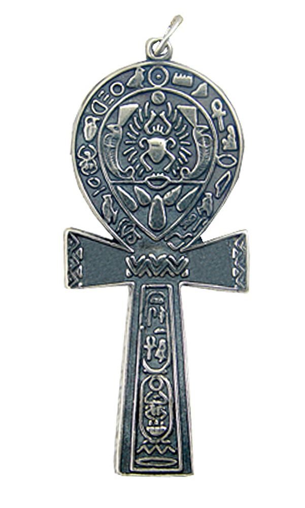 Sterling Silver Egyptian Ankh Pendant with Hieroglyphics