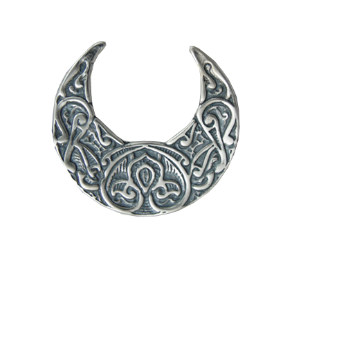 Sterling Silver Crescent Moon Intricate Designs Pendant