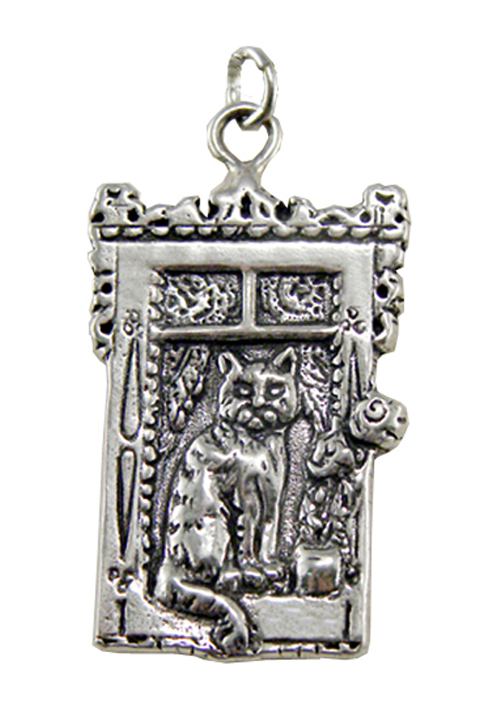 Sterling Silver Kitty Cat In The Window Charm