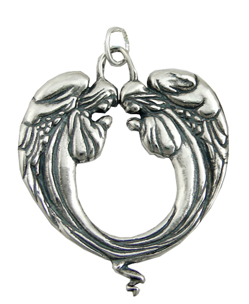 Sterling Silver Bowing Angels Heart Charm