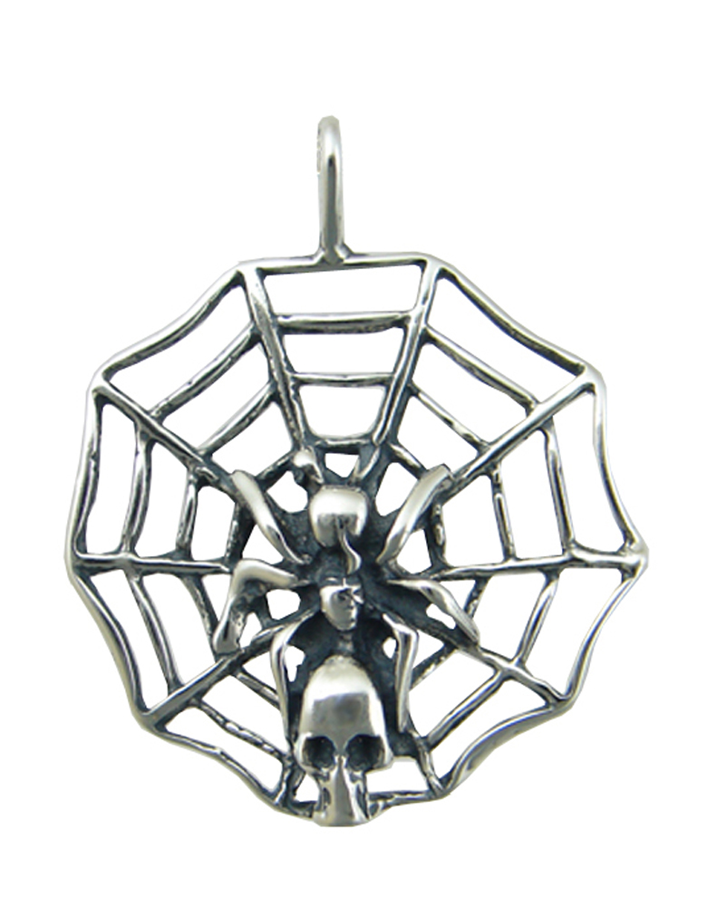 Sterling Silver Spider And Skull Pendant