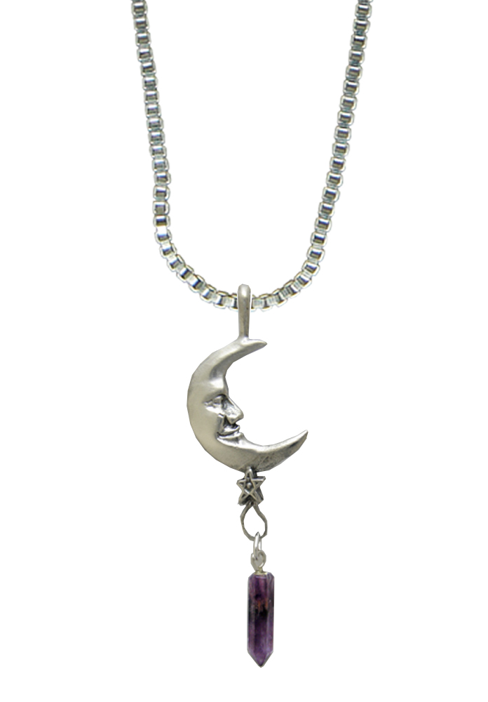 Sterling Silver Moon Pendant with Crystal