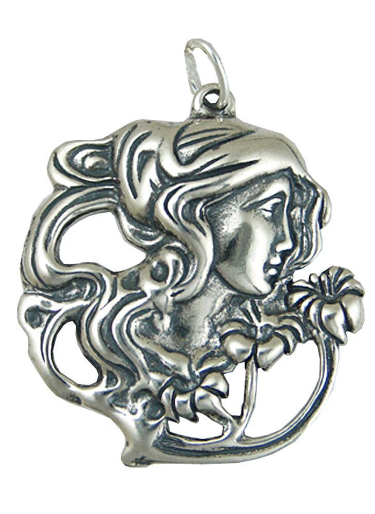 Sterling Silver Woman Smelling Flowers Charm