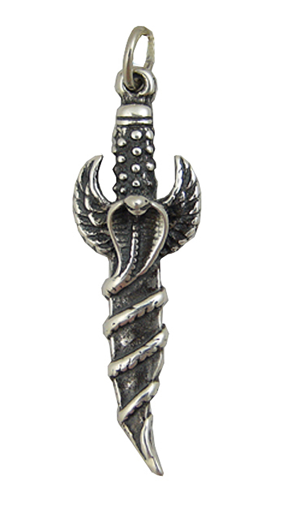Sterling Silver Onesided Winged Cobra Snake Knife Dagger Charm