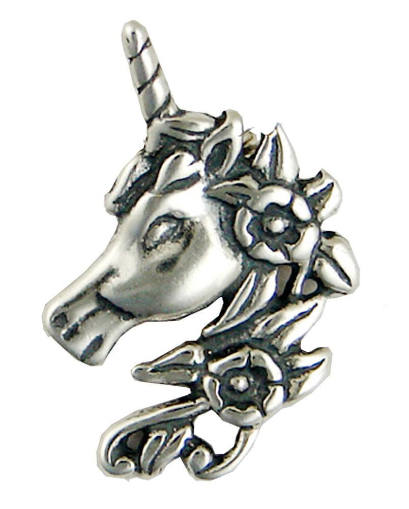Sterling Silver Petite Flowered Unicorn Pendant