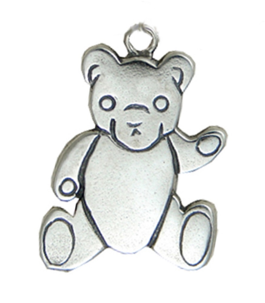 Sterling Silver Medium Cute Sitting Hello Teddy Bear Charm