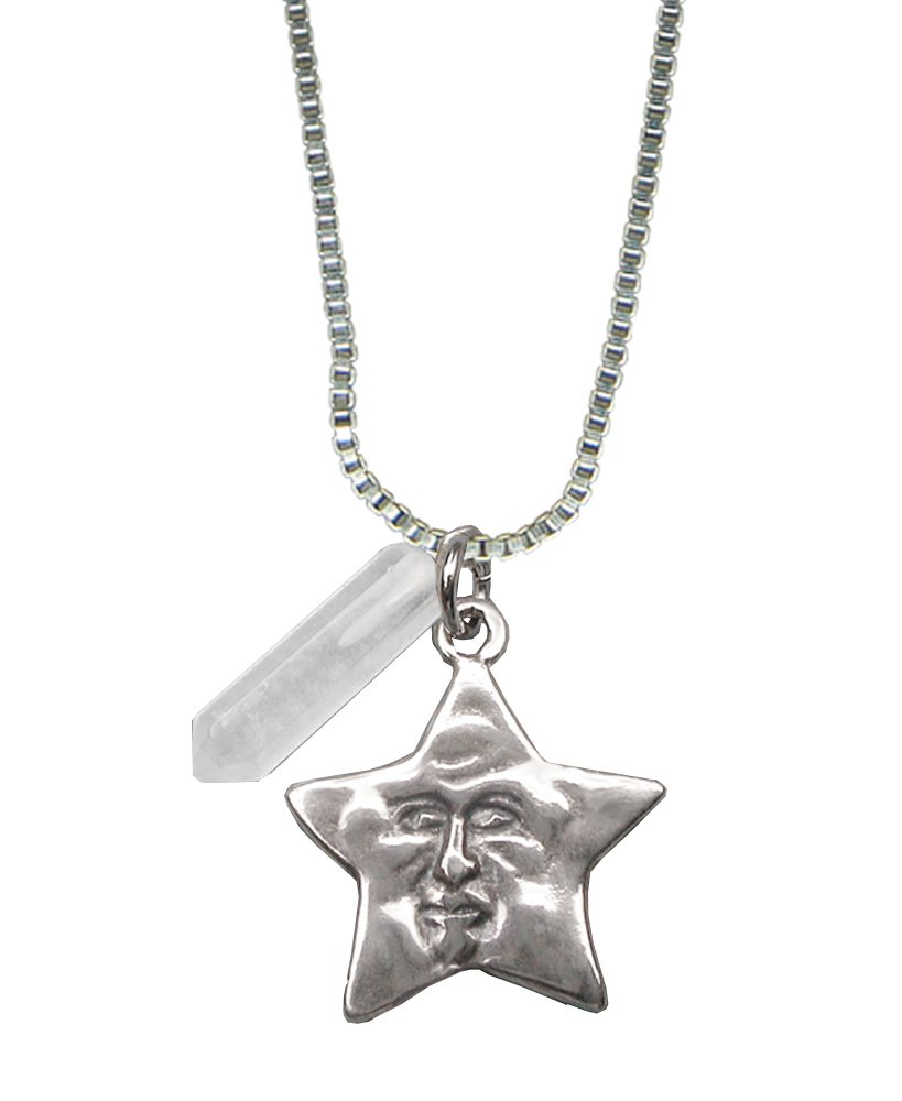 Sterling Silver Little Star And White Crystal Pendant