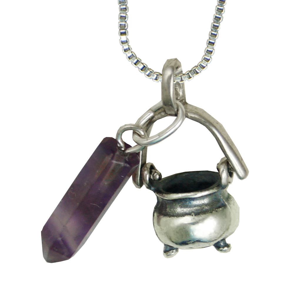 Sterling Silver Petite Cauldron And Quartz Crystal Pendant Necklace