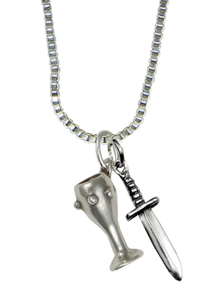 Sterling Silver Goblet And Knife Dagger Pendant Necklace