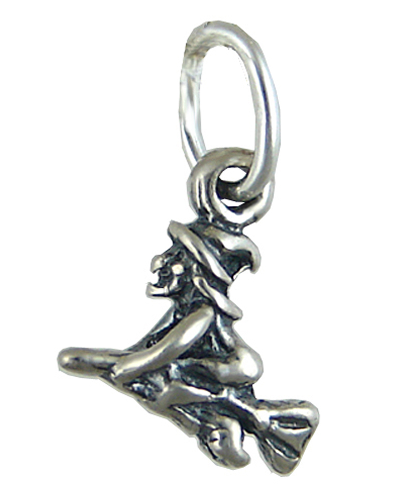 Sterling Silver Tiny Witch On Broom Charm
