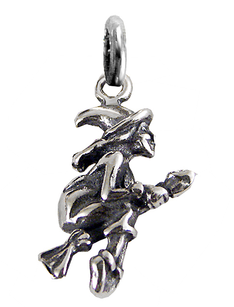 Sterling Silver Flying Witch On Broom Charm