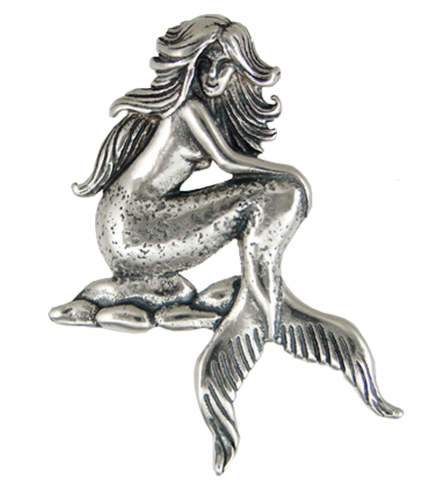 Sterling Silver Rock Sitting Mermaid Pendant