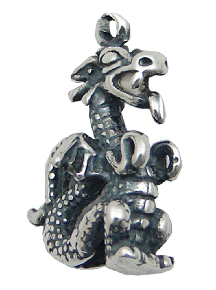 Sterling Silver 3D Begging Dragon Charm