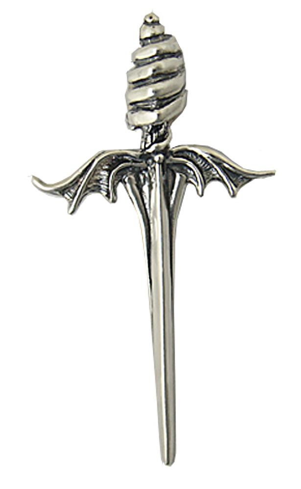 Sterling Silver Excalibur Bat Wing Sword Pendant