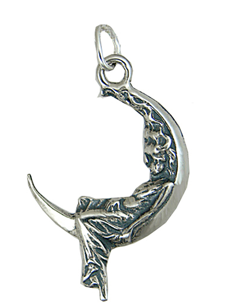Sterling Silver Woman Resting On Crescent Moon Charm
