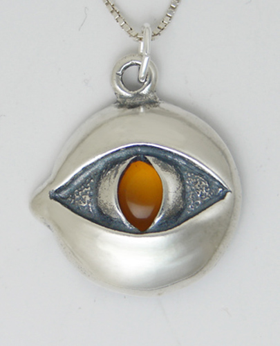 Sterling Silver Evil Eye Pendant With Amber