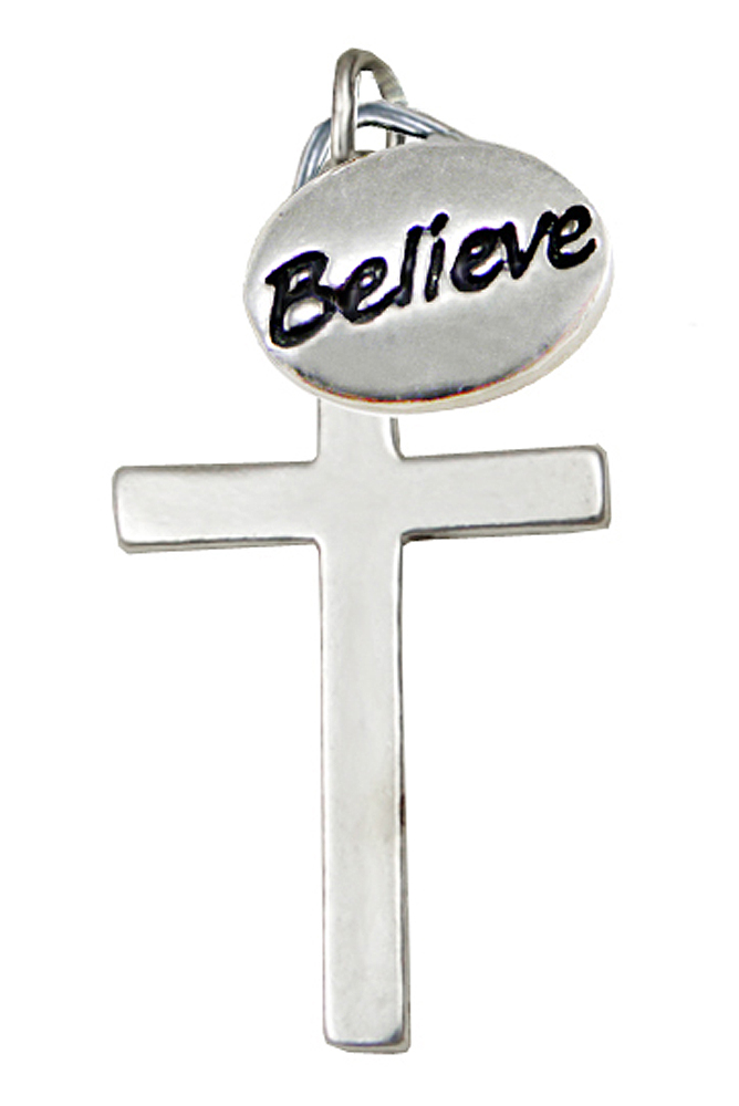 Sterling Silver Cross And "Believe" Message Word Charm
