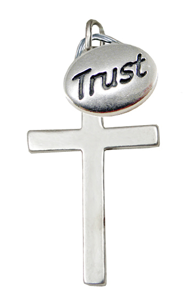 Sterling Silver Cross And "Trust" Message Word Charm