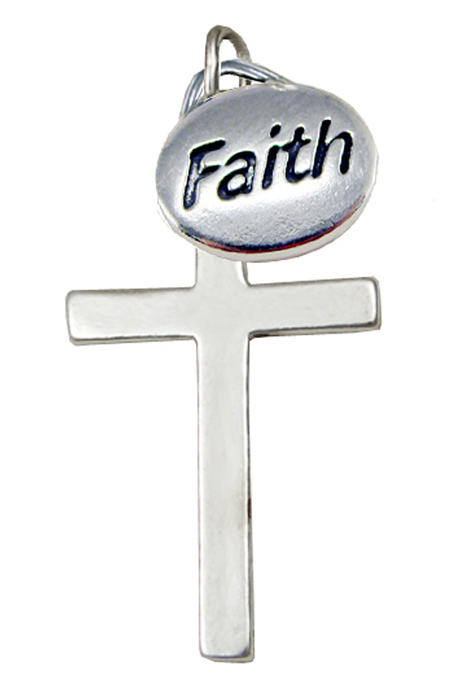 Sterling Silver Cross And "Faith" Message Word Charm