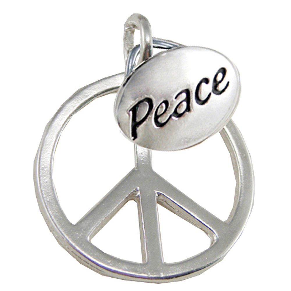 Sterling Silver Peace Symbol Pendant With "Peace" Accent