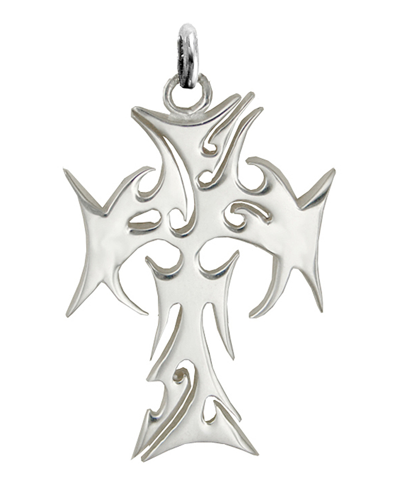 Sterling Silver Thin Tribal Cross Pendant