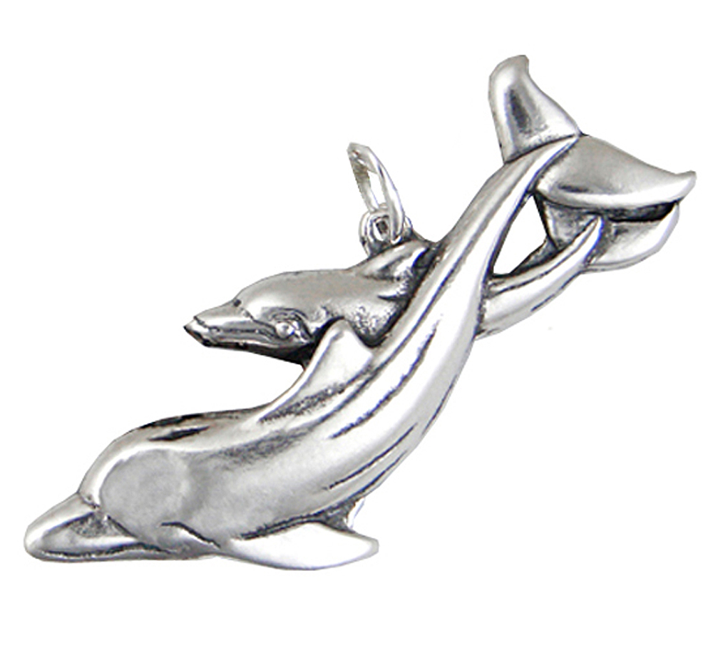 Sterling Silver Mama And Baby Dolphins Charms
