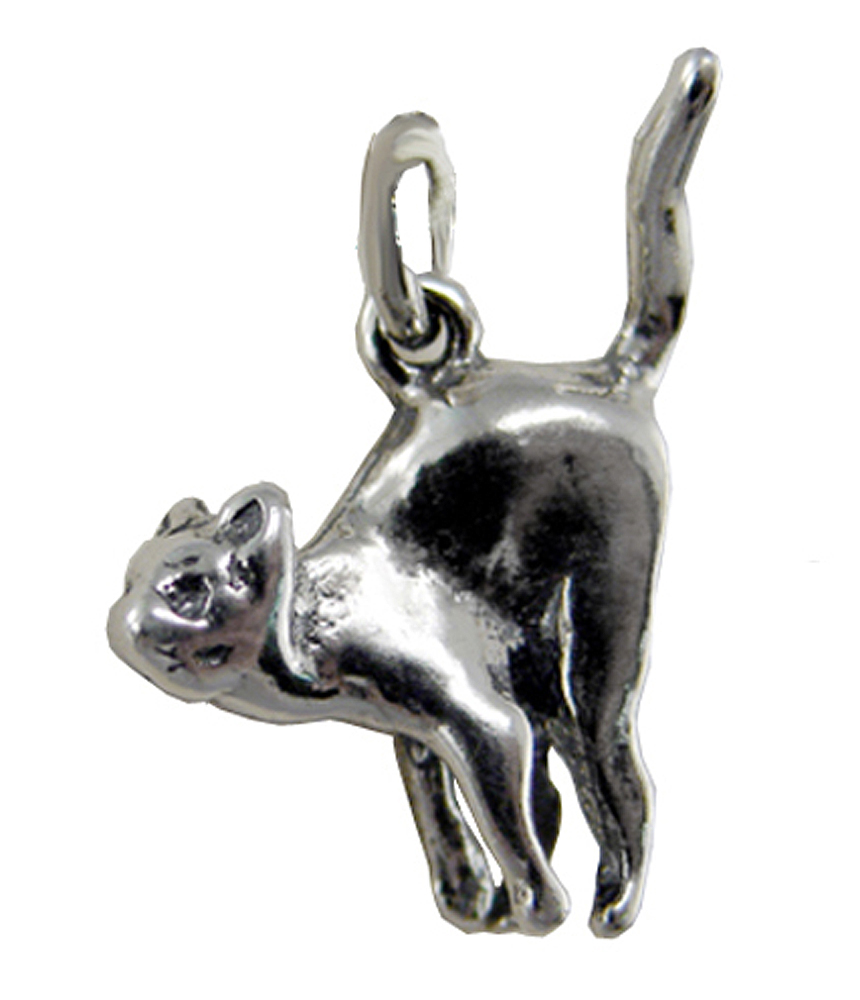 Sterling Silver About To Jump Kitty Cat Charm